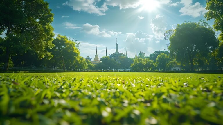 grassland-green-field-with-trees-buildings-temple-grand-palace-blue-skyba-generative-ai
